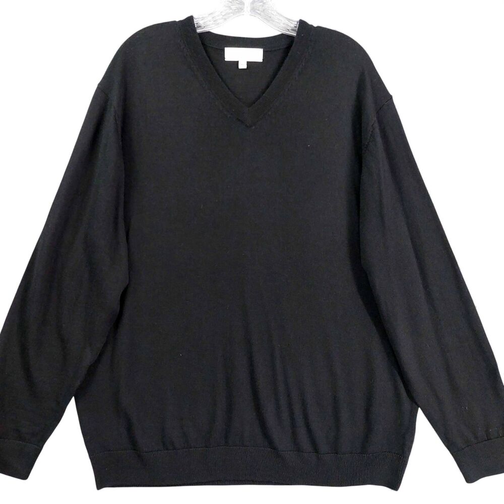 Turnbury Extra Fine Merino Wool Sweater Men’s XL Black V-Neck Classic Knit